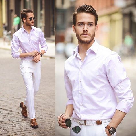 Homme en chemise rose