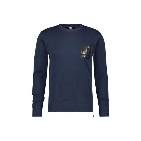 Sweat-shirt à col rond classique coupe slim bleu marine